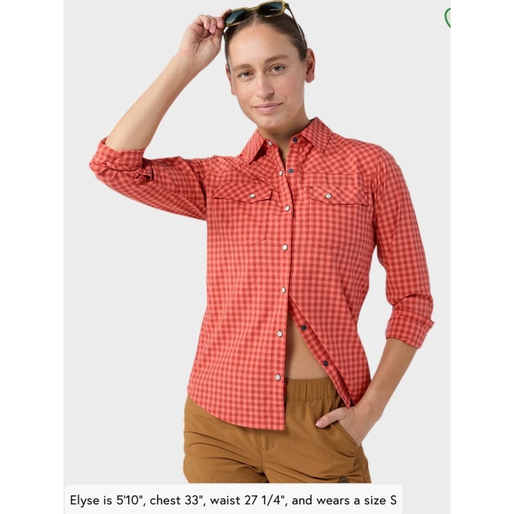 Stio Eddy Long Sleeve Snap Front Shirt in Hot Sauce Gingham Size Large